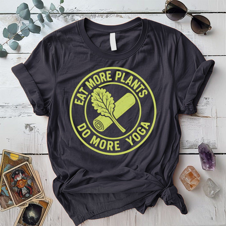 Eat More Plants Do More Yoga T-Shirt Mockup Dark Heather Grey