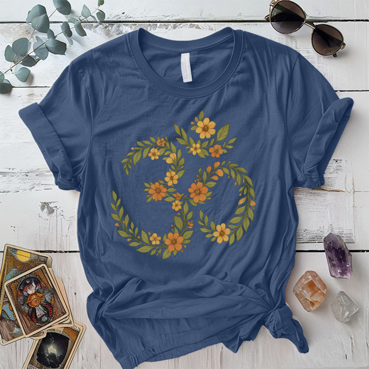 Floral Om T-Shirt Mockup Indigo Blue