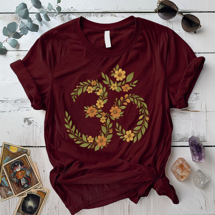 Floral Om T-Shirt Mockup Maroon