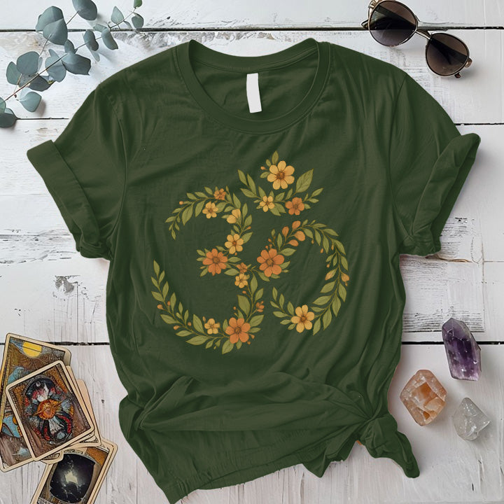 Floral Om T-Shirt Mockup Military Green