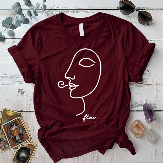 Flow Face Line Art White T-Shirt Mockup maroon