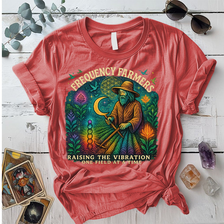 Frequency Farmers T-Shirt Mockup Coral Silk