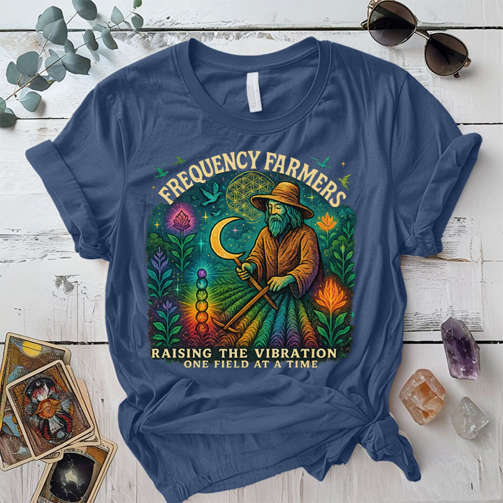 Frequency Farmers T-Shirt Mockup Indigo Blue
