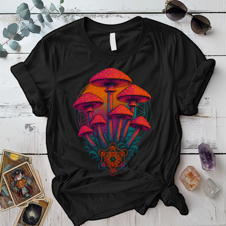 Geometric Mushrooms T-Shirt Mockup Black
