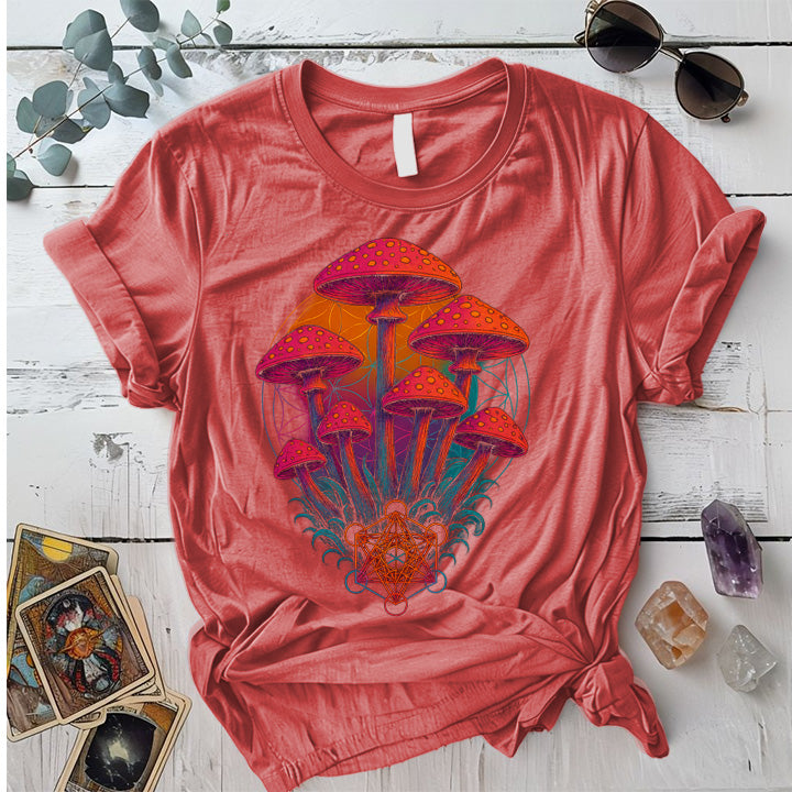Geometric Mushrooms T-Shirt Mockup Coral Silk