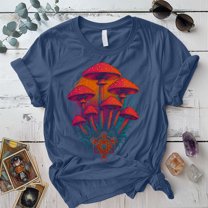 Geometric Mushrooms T-Shirt Mockup Indigo Blue