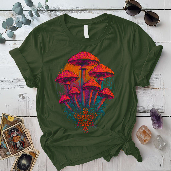 Geometric Mushrooms T-Shirt Mockup Military Green