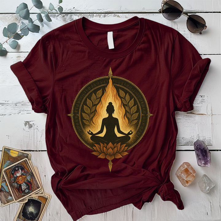 Gold Lotus Meditation T-Shirt Mockup Maroon