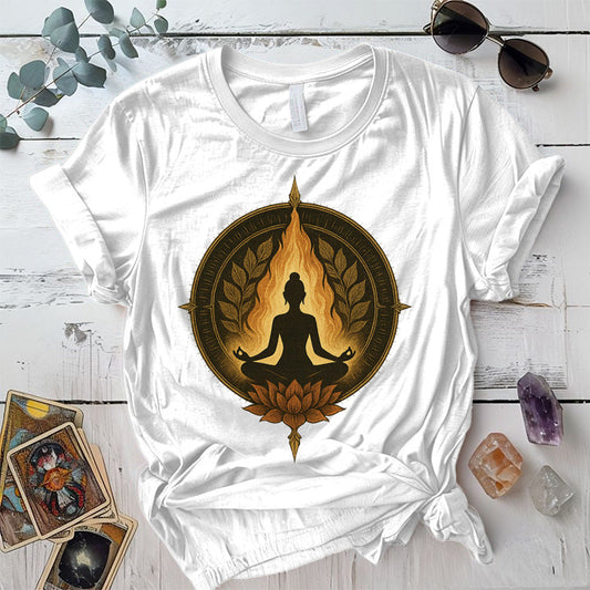 Gold Lotus Meditation T-Shirt Mockup White
