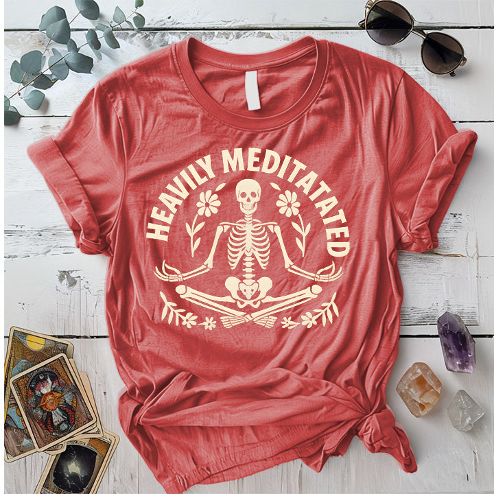 Heavily Meditated Skeleton T-Shirt Mockup coral-silk