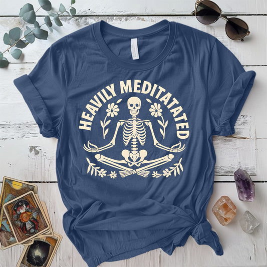 Heavily Meditated Skeleton T-Shirt Mockup indigo-blue