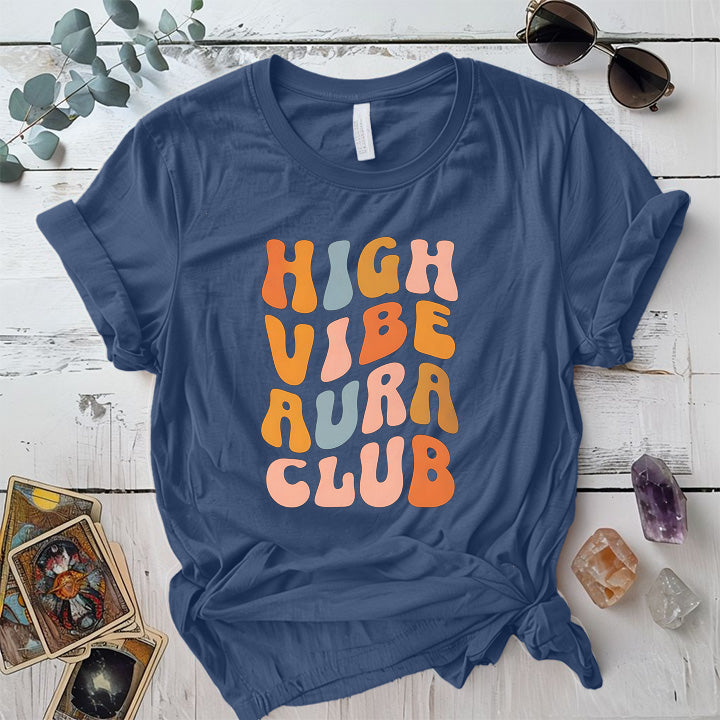 High Vibe Aura Club T Shirt Indigo Blue Mockup