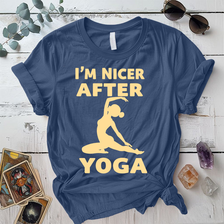 I'm Nicer After Yoga T-Shirt Mockup Indigo Blue