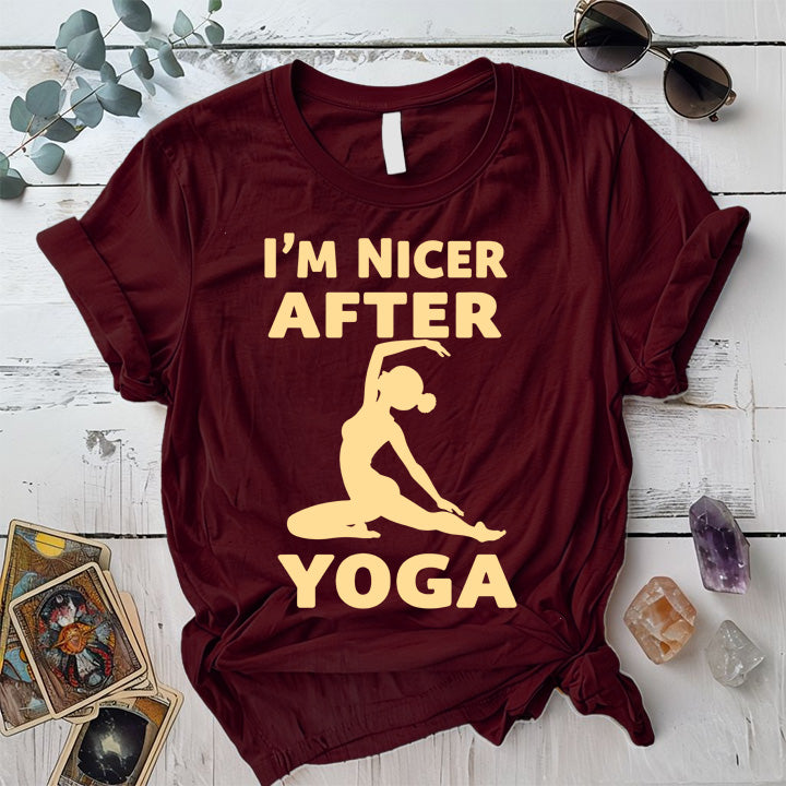 I'm Nicer After Yoga T-Shirt Mockup Maroon