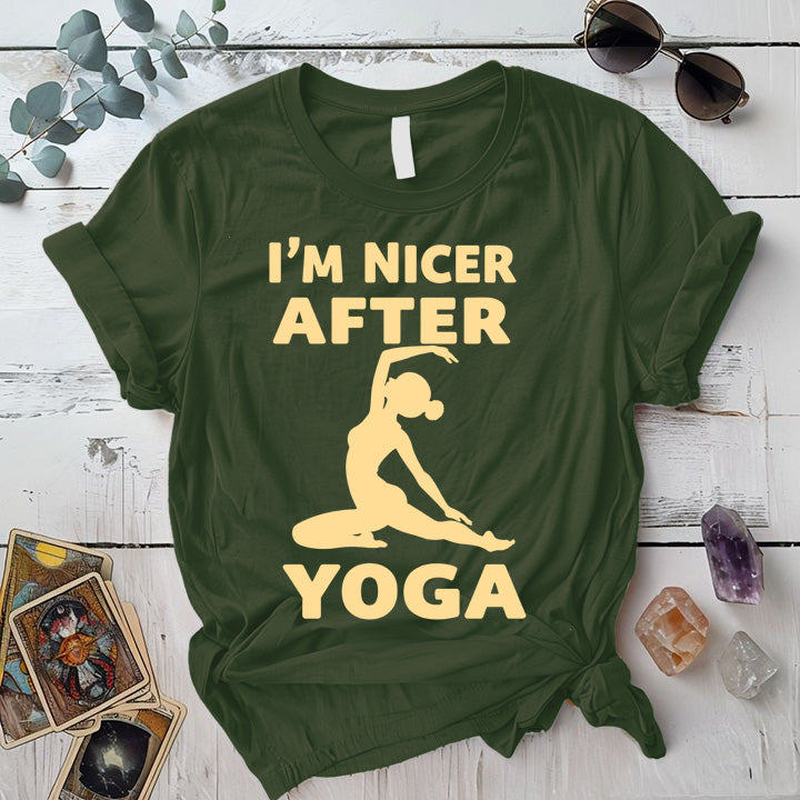 I'm Nicer After Yoga T-Shirt Mockup Military Green