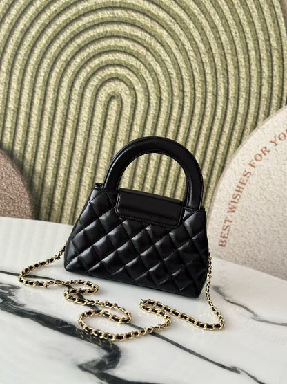 cc 24a nano 19cm kelly shopper bag black lambskin gold hardware