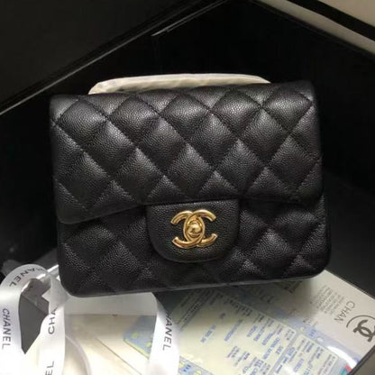 Chanel 2025 Square Flap Bag Black With Gold-tone Hardware Caviar Leather