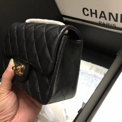 Chanel 2025 Square Flap Bag Black With Gold-tone Hardware Caviar Leather