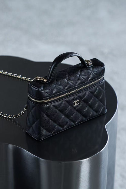 Chanel 2026 Vanity Bag 19.5cm Black Silver Caviar Leather