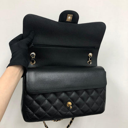 MEDIUM FLAP BAG 25CM BLACK CAVIAR GOLD HARDWARE
