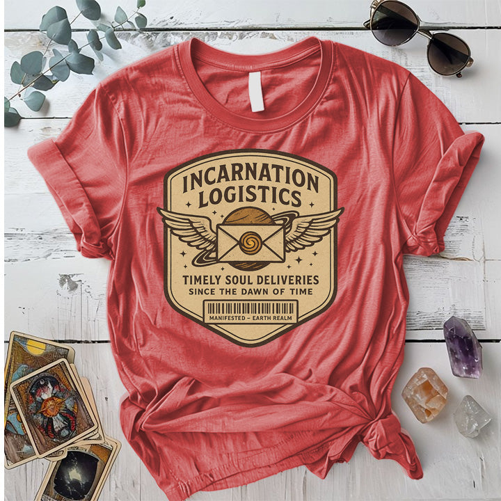 Incarnation Logistics T-Shirt Mockup Coral Silk