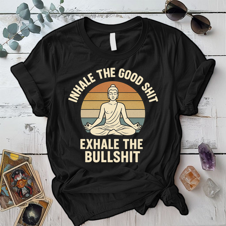 Inhale The Good Shit Buddha T-Shirt Mockup Black