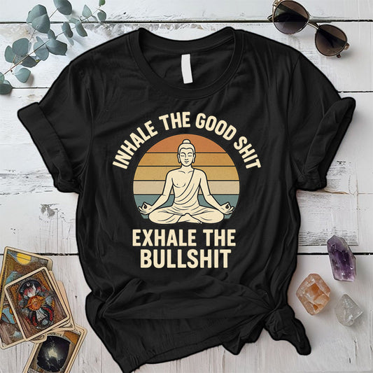 Inhale The Good Shit Buddha T-Shirt Mockup Black