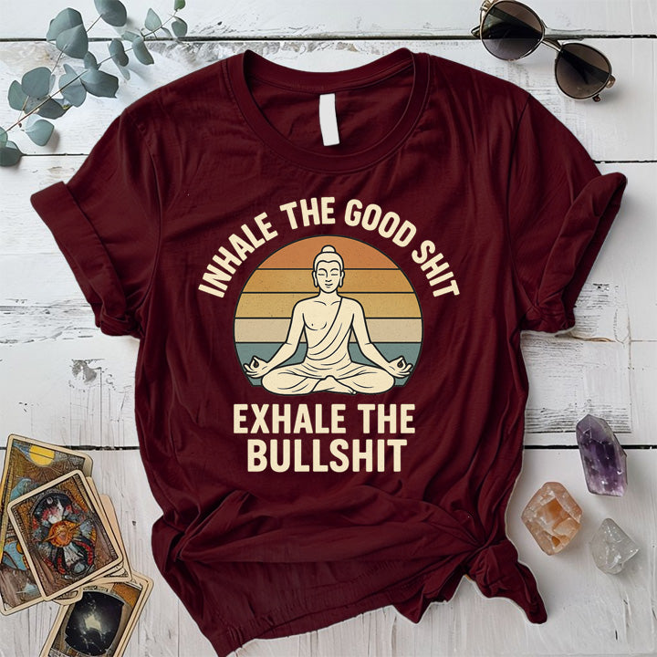 Inhale The Good Shit Buddha T-Shirt Mockup Maroon