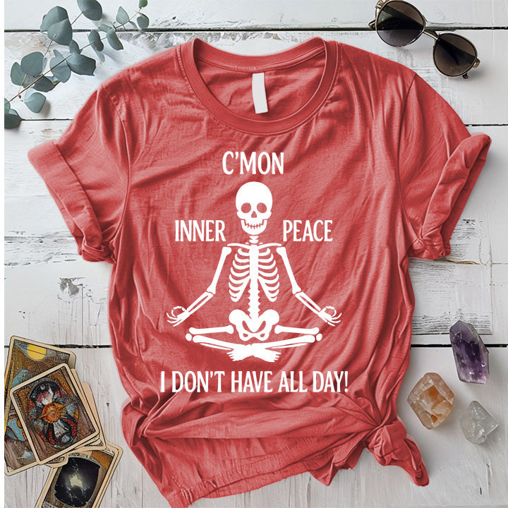 Inner Peace Skeleton T-Shirt Mockup Coral Silk