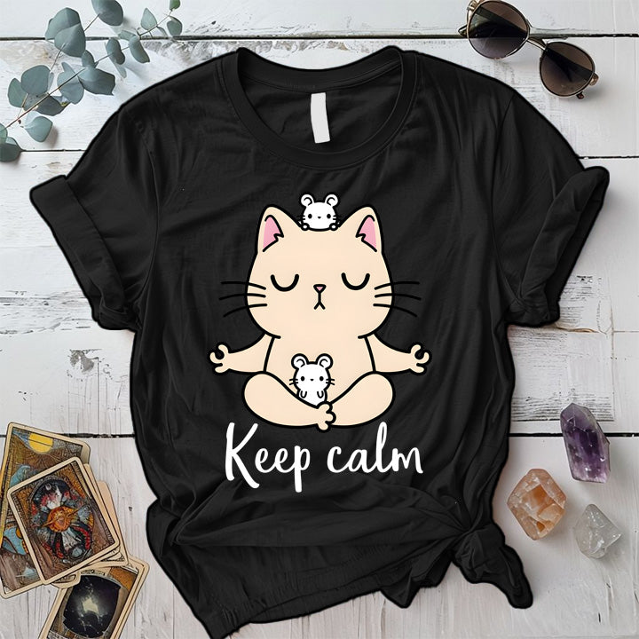 Keep Calm Cat T-Shirt Mockup Black