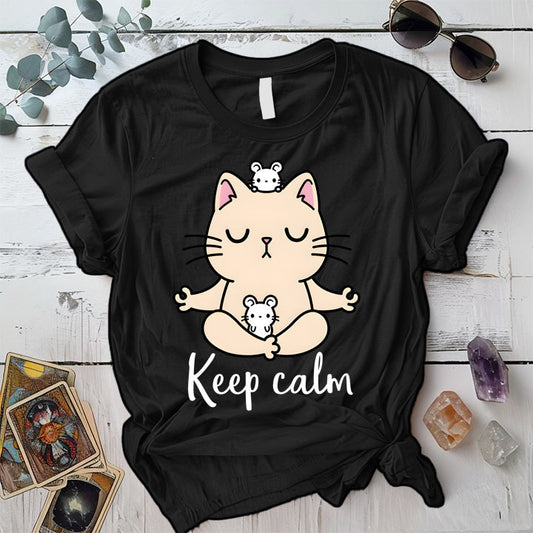 Keep Calm Cat T-Shirt Mockup Black