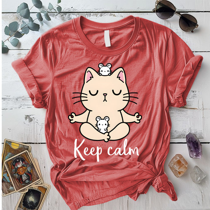 Keep Calm Cat T-Shirt Mockup Coral Silk