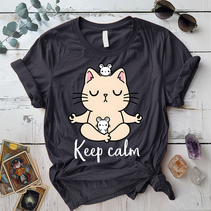 Keep Calm Cat T-Shirt Mockup Dark Heather Grey