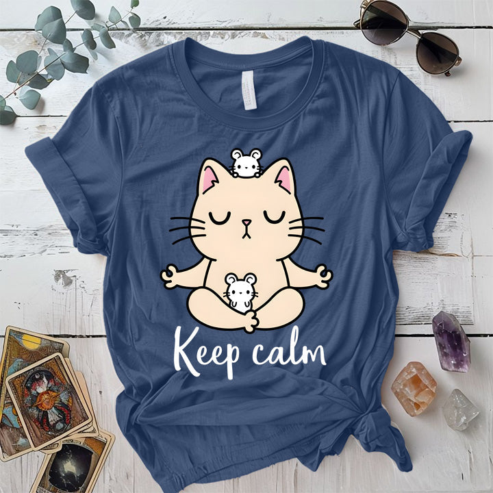 Keep Calm Cat T-Shirt Mockup Indigo Blue