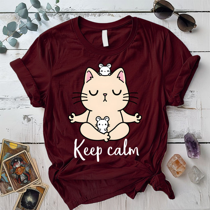 Keep Calm Cat T-Shirt Mockup Maroon