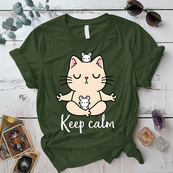 Keep Calm Cat T-Shirt Mockup Military Green