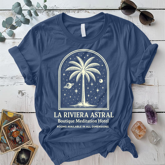La Riviera Astral T-Shirt Mockup indigo-blue