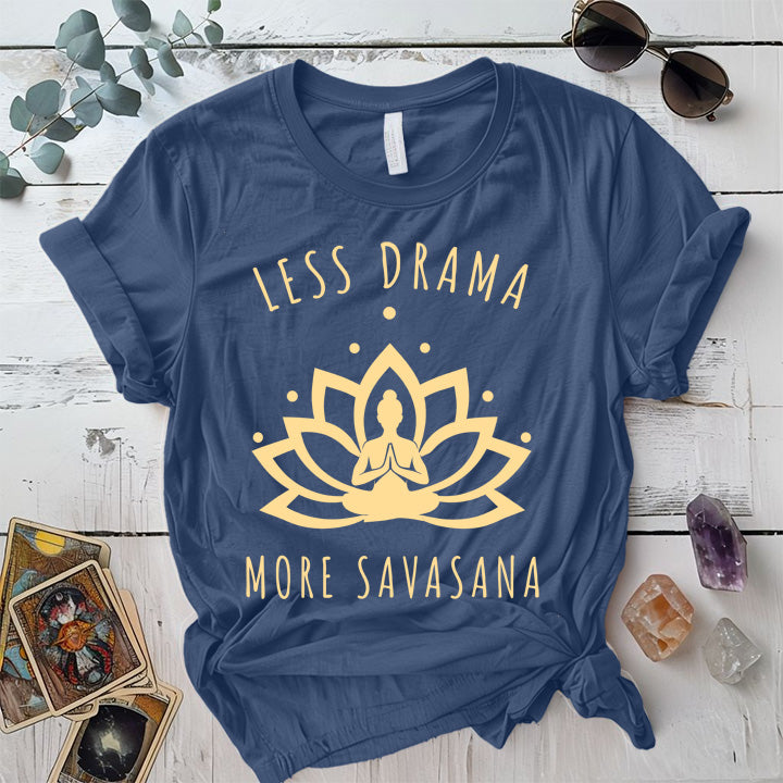 Less Drama More Savasana T-Shirt Mockup indigo-blue