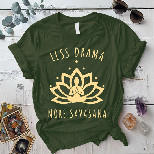 Less Drama More Savasana T-Shirt Mockup Military Green