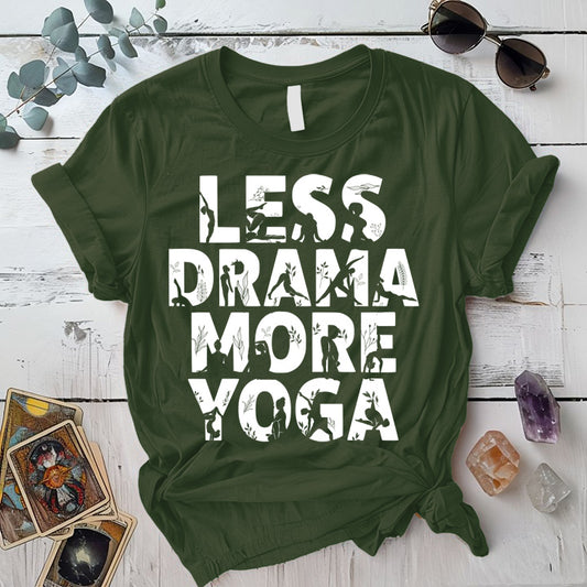 Less Drama More Yoga T-Shirt Mockup military-green