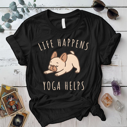 Life Happens Yoga Helps Dog T-Shirt Mockup Black