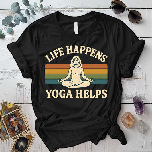 Life Happens Yoga Helps Meditation T-Shirt Mockup Black