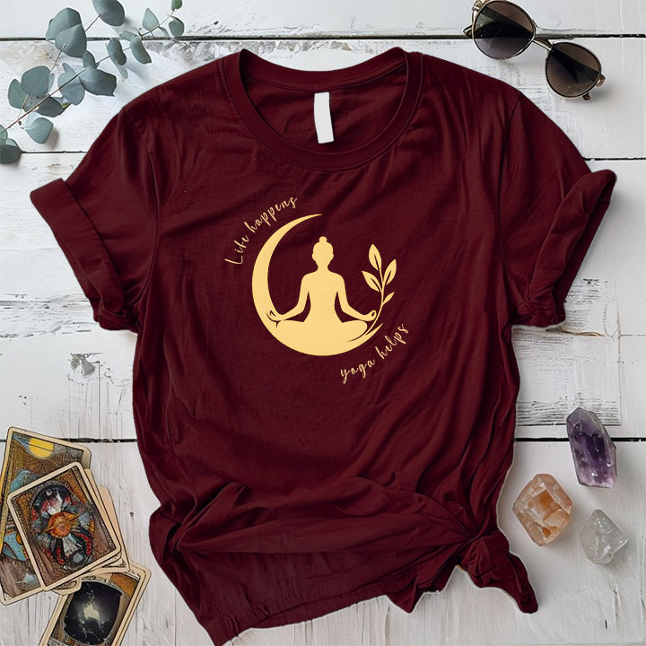 Life Happens Yoga Helps T-Shirt Mockup maroon