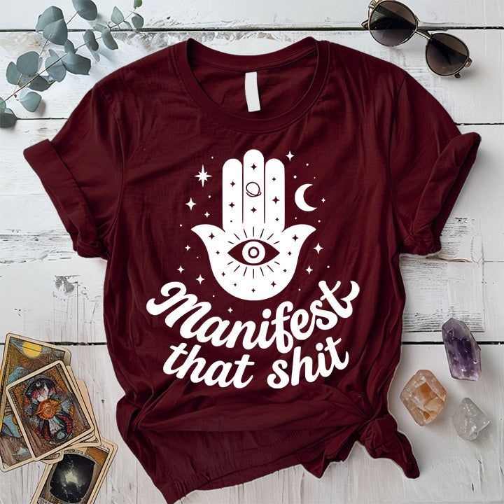 Manifest That Shit Hand T-Shirt Mockup Maroon