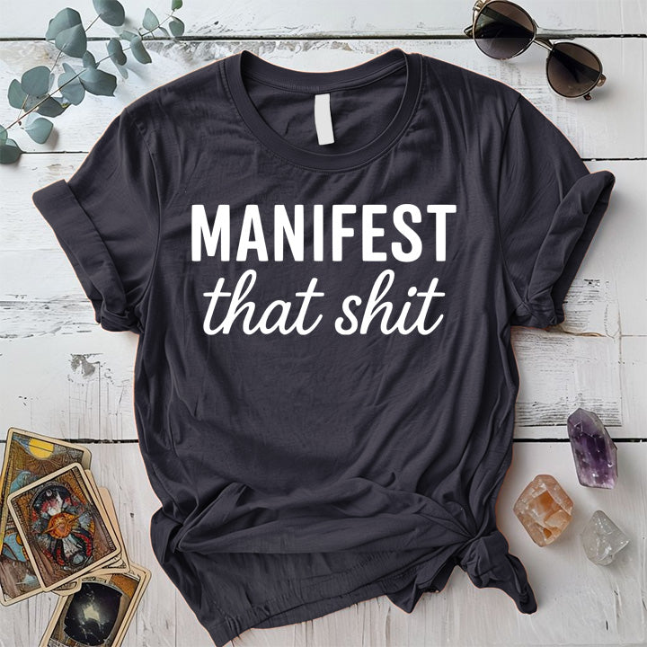 Manifest That Shit T-Shirt Mockup Dark Heather Grey