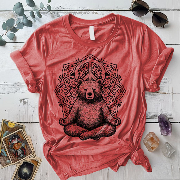 Meditating Bear Mandala T-Shirt Mockup Coral Silk