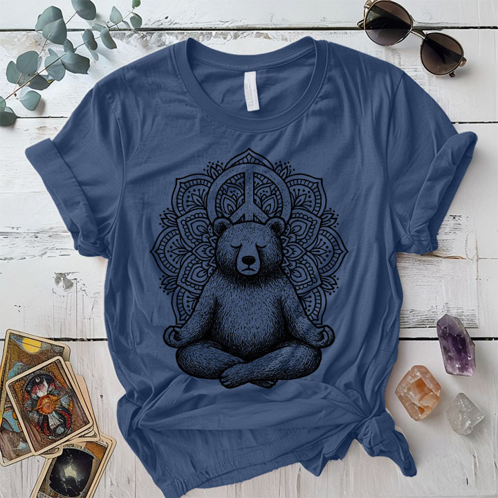 Meditating Bear Mandala T-Shirt Mockup Indigo Blue