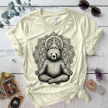 Meditating Bear Mandala T-Shirt Mockup Natural