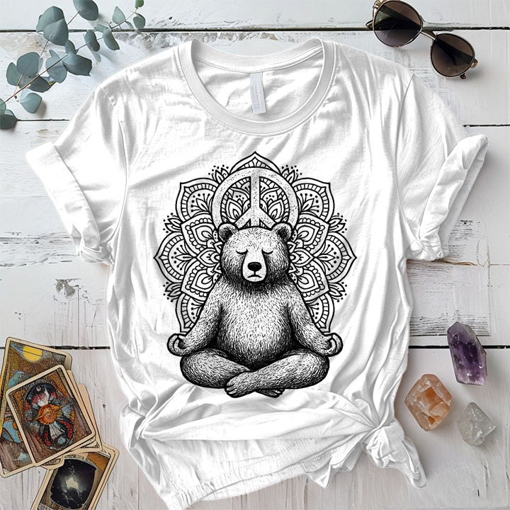 Meditating Bear Mandala T-Shirt Mockup White