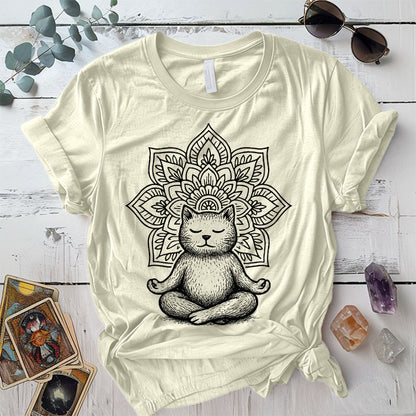 Meditating Cat Mandala T-Shirt Mockup Natural